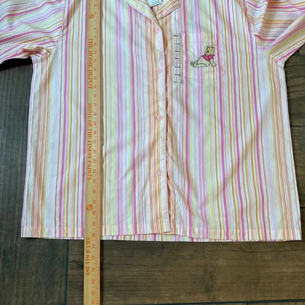 Disney Winnie The Pooh Pajama Top Cotton Striped Button Down Womens XL - Picture 6 of 6